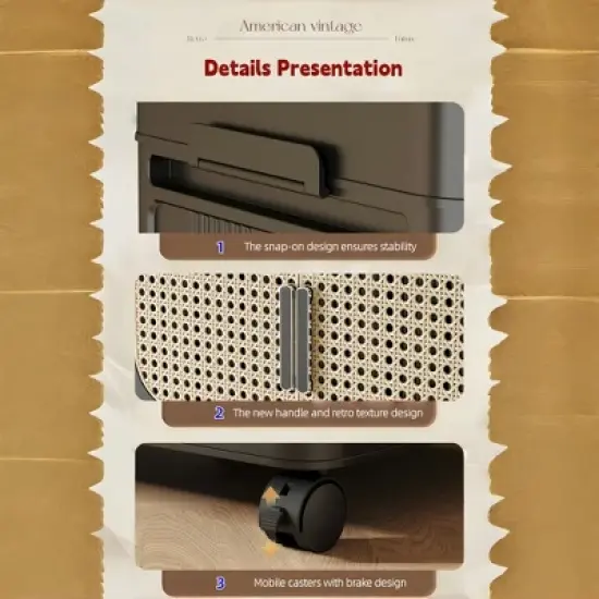 Foldable Storage Cabinet with Rattan-Style Doors, Stackable Plastic Organizer with Brake Casters Black image {5}