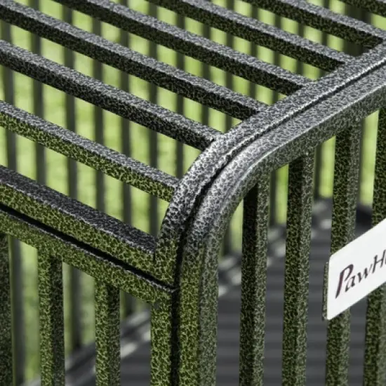 PawHut 43" Heavy Duty Dog Cage, Foldable Steel Crate Kennel with Removable Tray, Double Doors, 4 Lockable Wheels for Medium & Large Dogs, Dark Silver image {4}