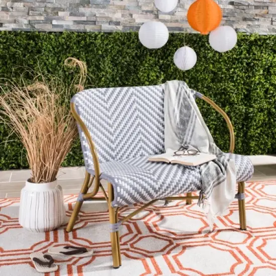 Dandra Herringbone Rattan Settee - Grey/White - Safavieh image {1}