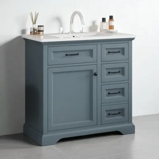 36" Bathroom Vanity with Ceramic Sink, Soft-Close Drawers & Door Organizer, Freestanding Vanity Wood Cabinet with Storage image {4}