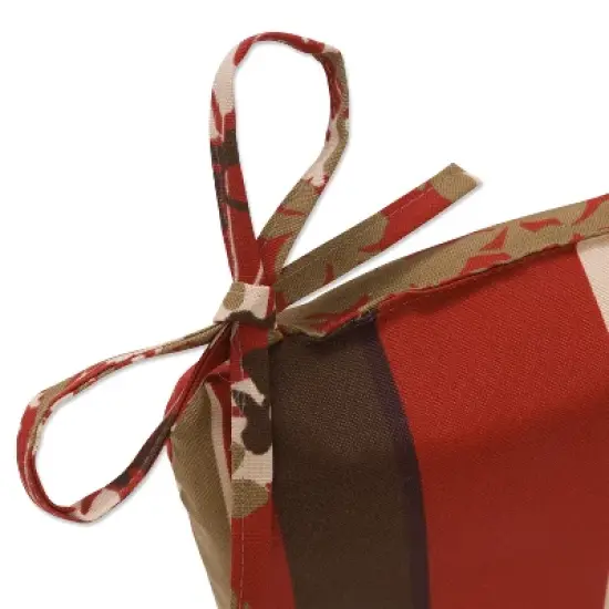 2-Piece Outdoor Reversible Seat Pad/Dining/Bistro Chair Cushion Set - Brown/Red Floral/Stripe - Pillow Perfect image {4}