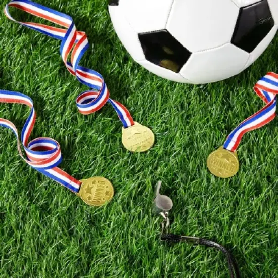 Juvale 24 Pack Gold Winner Medals for All Ages - Participation Awards with 15.3-Inch Neck Ribbon for Competitions (1.5 In) image {3}