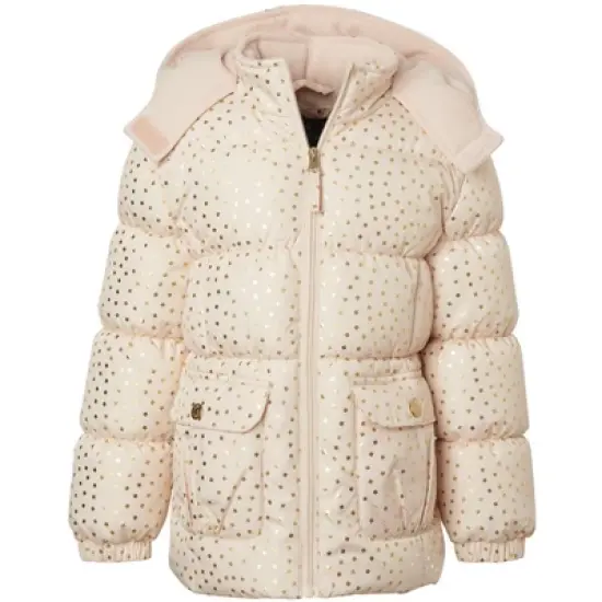 Pink Platinum Little Girl Foil Print Puffer Jacket image {3}