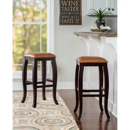 San Francisco Backless Faux Leather Barstool Wood Caramel - Linon image {2}