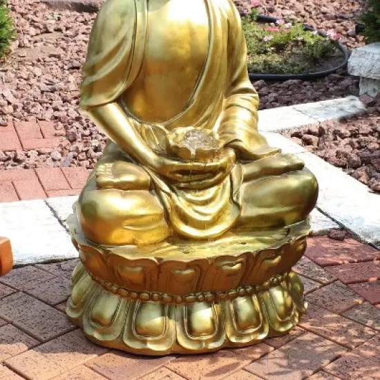 Sunnydaze 36"H Electric Fiberglass Relaxed Buddha Outdoor Water Fountain with LED Light image {5}