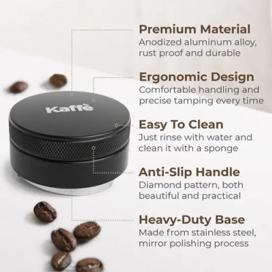Kaffe 54mm Espresso Weighted Distributor: Metal Coffee & Espresso Accessories, Tamper, Black, Lifetime Warranty image {2}