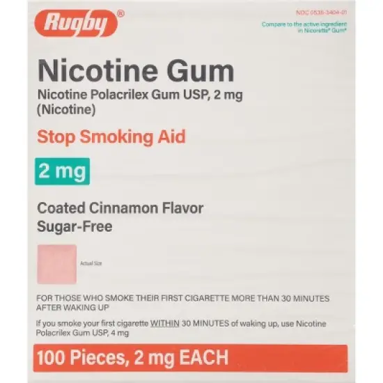 Rugby Sugar-Free 2 mg Stop Smoking Aid Coated Cinnamon Flavor Nicotine Gum 100 ea image {2}
