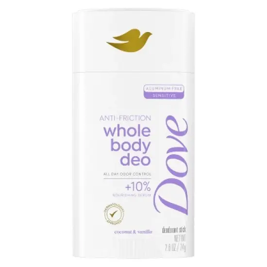 Dove Beauty Whole Body Solid Deodorant Anti-Chafe Stick Coconut & Vanilla - Aluminum-Free 2.6oz image {8}
