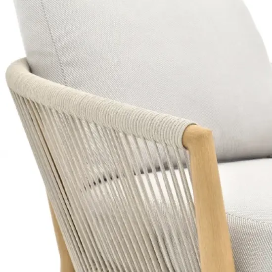 Imitation Teak 4Piece Patio Furniture Suite Modular Sofa & Accent Chair Set with Corded Weave Sides + Square Geometric Grain Table image {6}