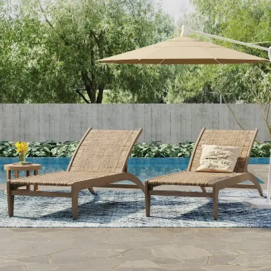 Christopher Knight Home Benfield Outdoor Acacia Wood and Flat Wicker Chaise Lounge image {1}