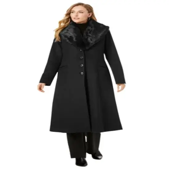 Jessica London Women&rsquo;s Plus Size Long Wool-Blend Coat with Faux Fur Collar image {1}