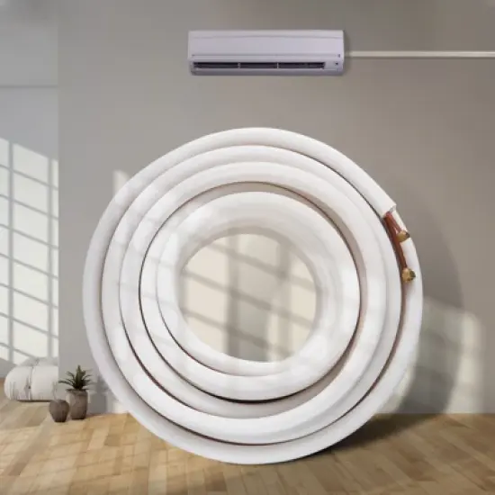 VEVOR 50FT Mini Split Line Set, 1/4" & 3/8" O.D Copper Pipes Tubing and Triple-Layer Insulation, for Mini Split Air Conditioning Refrigerant, White image {1}