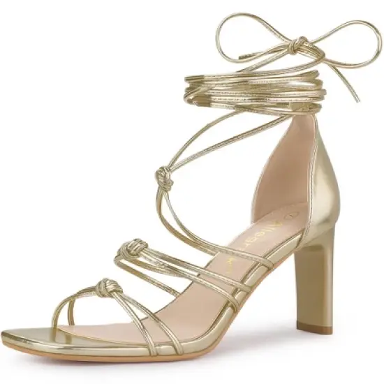 Allegra K Women's Lace Up Strappy Chunky High Heels Sandals image {7}
