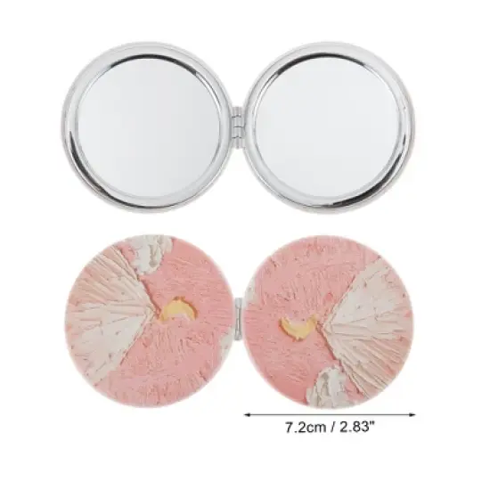 Unique Bargains Round Hand-drawn Makeup Mirror Pink 1 Pc image {1}