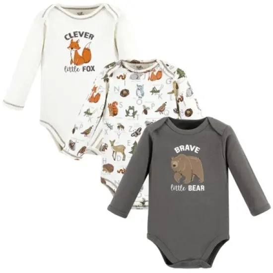 Touched by Nature Organic Cotton Long-Sleeve Bodysuits, Boy Woodland Alphabet 3-Pack image {5}