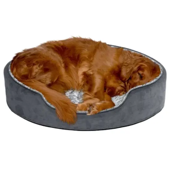 FurHaven Two-Tone Faux Fur & Suede Oval Pet Bed for Dogs & Cats image {6}