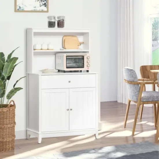 HOMCOM Modern 58" Kitchen Buffet with Hutch, Microwave Cabinet with Drawer and Storage Cupboard, White image {2}