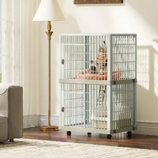QuestaPack 41'' 2-Tier Cat Cage Cat Crate with Door Locks and Bottom image {7}