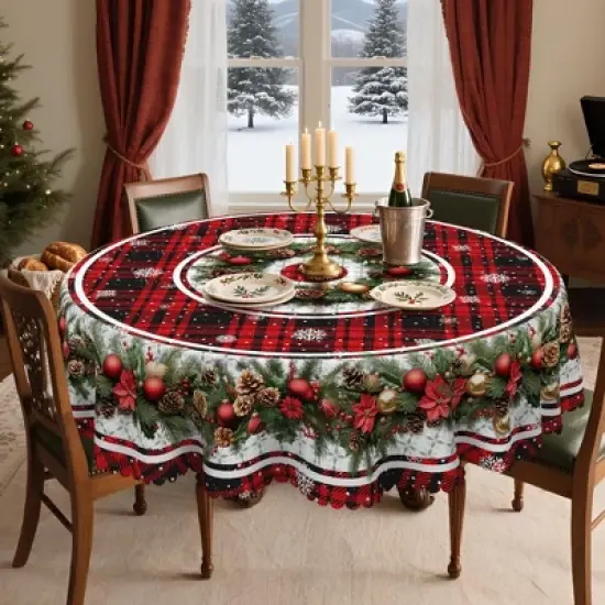 LOVEVOOK Holiday Tablecloth Christmas Table Cloths, Washable Polyester Fabric Table Covers for Dining, Party Holiday Decor image {7}