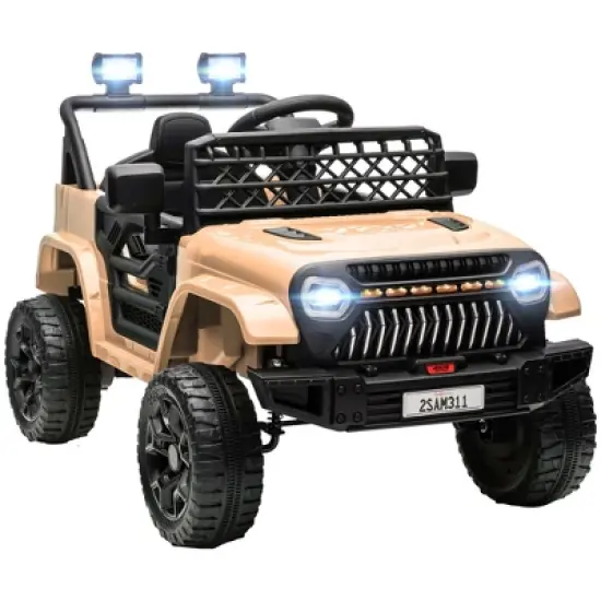 Qaba 12V Ride On Truck, Battery Powered Kids Electric Car with Spring Suspension, Remote, 3 Speeds, LED Headlights, Horn, USB Music image {7}