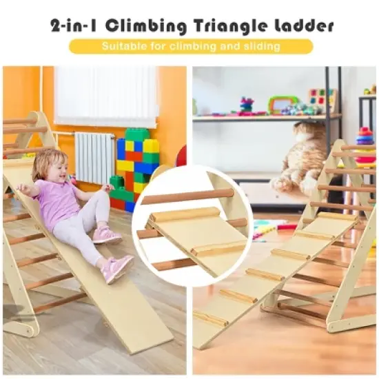 Costway Foldable Wooden Climbing Triangle Indoor Home Climber w/ Ladder for Toddler Baby image {4}