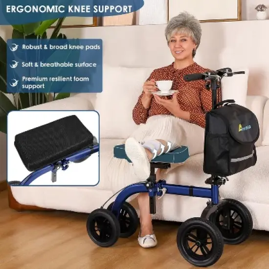 Lycvki Adjustable All Terrain Knee Rollator Walker for Broken Leg Ankle Injuries with 10" Big Wheels, Dual Brakes image {4}