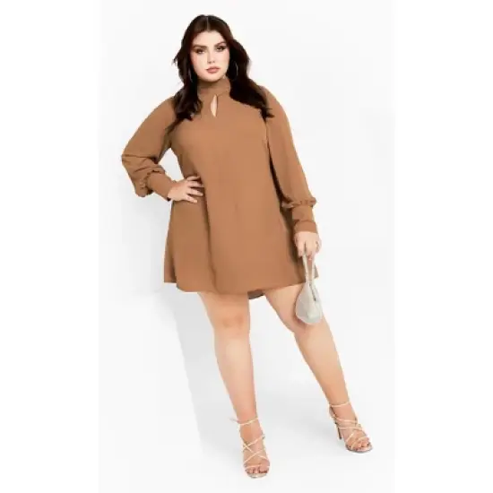 Women's Plus Size Neck Tie Tunic - caramel | CITY CHIC image {5}