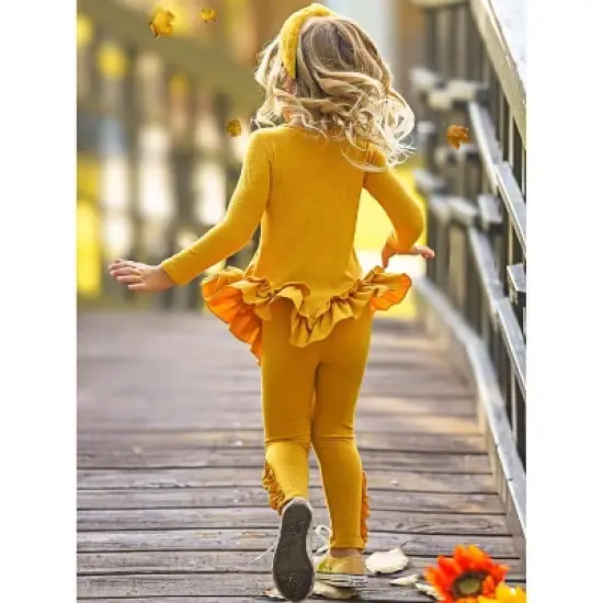 Girls Autumn Leaves Golden Rib Knit Legging Set - Mia Belle Girls image {4}