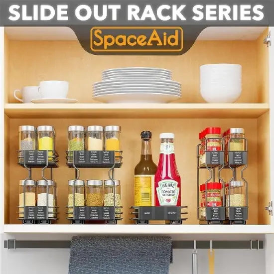 Pull Out Spice Rack Organizer(no jars included) for Cabinet,with Labels,2 Drawers 2-Tier image {4}