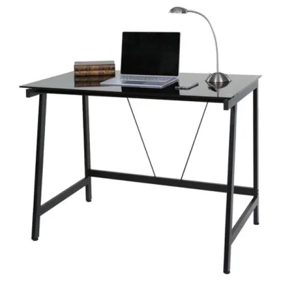 Contemporary Glass Writing Desk, Steel Frame - Onespace image {9}