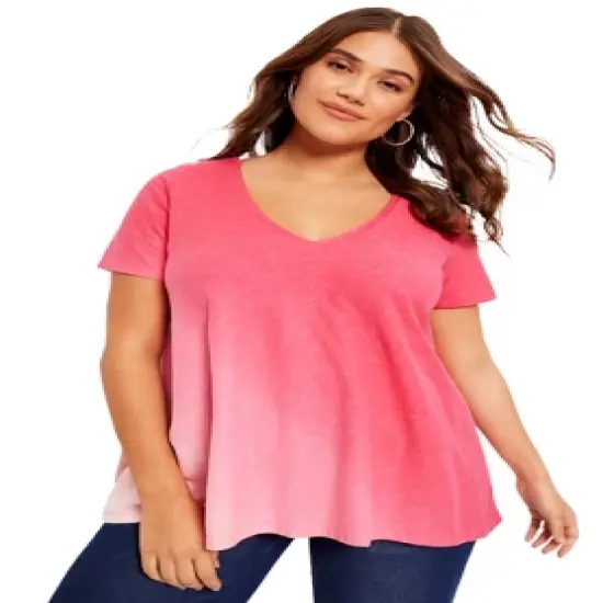 June + Vie by Roaman's Women&rsquo;s Plus Size V-Neck Ombre Tee image {1}