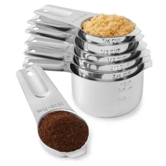 Last Confection 7-Piece Stainless Steel Measuring Cup Set - Includes 1/8 Cup Coffee Scoop - Measurements for Spices, Cooking & Baking Ingredients image {5}