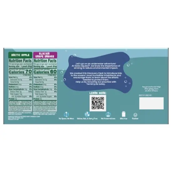 GoGo SqueeZ Applesauce and Fruit Puree Discovery Variety Pack Arctic Apple and Glacier Grape Orange Pouches - 64oz/20ct image {1}