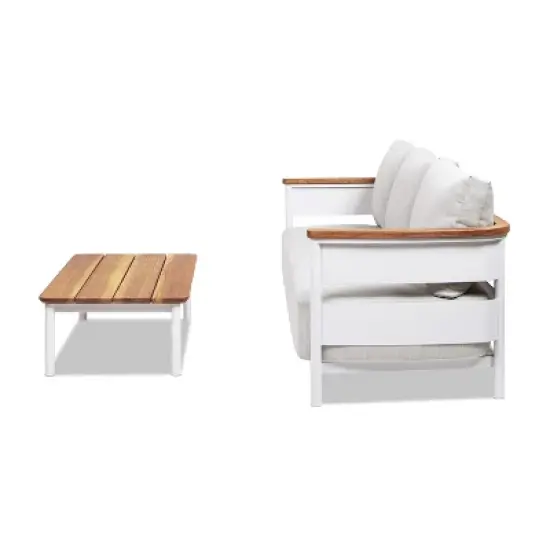 FIONECA 2-Piece Teak & Aluminum Outdoor Sofa with Coffee Table, Modern Patio Conversation Set with Cushions for Garden & Backyard image {7}