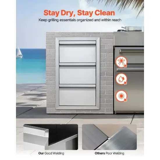 VEVOR Outdoor Kitchen Drawers 14.7\" W x 25.4\" H x 18.7\" D, Box Frame Style Flush Mount BBQ Drawers with Stainless Steel Handle, Silver image {3}