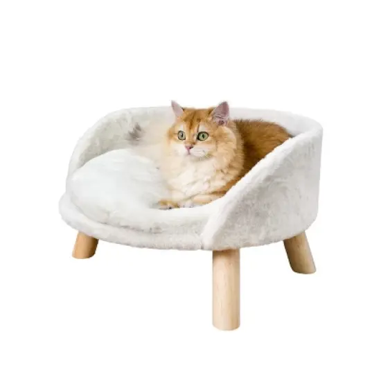 16-24" Elevated Pet Cat Sofa Chair Bed Round Small Dog Couch with Removable Waterproof Mat & Wooden Legs for Puppy Kitten Sleep image {12}