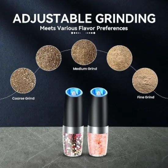 Maison Gravity Electric Pepper and Salt Grinder Set Battery Powered With LED Light One Hand Automatic Operation image {2}