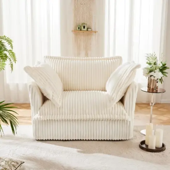 NicBex Couches for Living Room Single Deep Seat Sofa Couch Corduroy Slip-covered Armchair with 1 Big Back Cushion and 2 Big Toss Pillows image {3}
