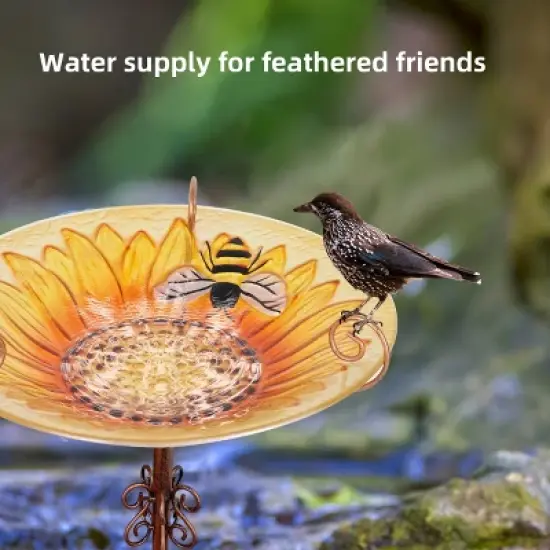 Artloge Heavy Duty Glass Bird Feeding Station Wild Bird Bath Sunflower Drinking Bowl with Metal Stake for Outdoor Garden Yard Decor image {4}
