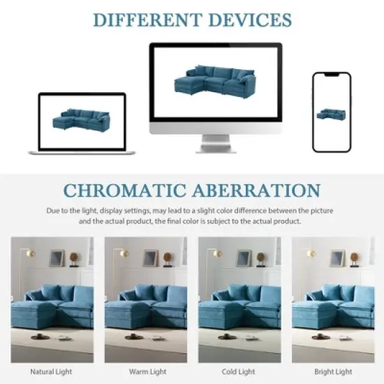YOOCOZZ Double-Cushion Chenille Sectional Sofa with 2 Movable Ottomans and Armrest Pillows image {2}