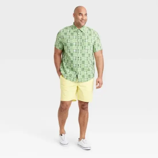 Houston White Adult Short Sleeve Madras Plaid Woven Button-Down Shirt - Green image {2}