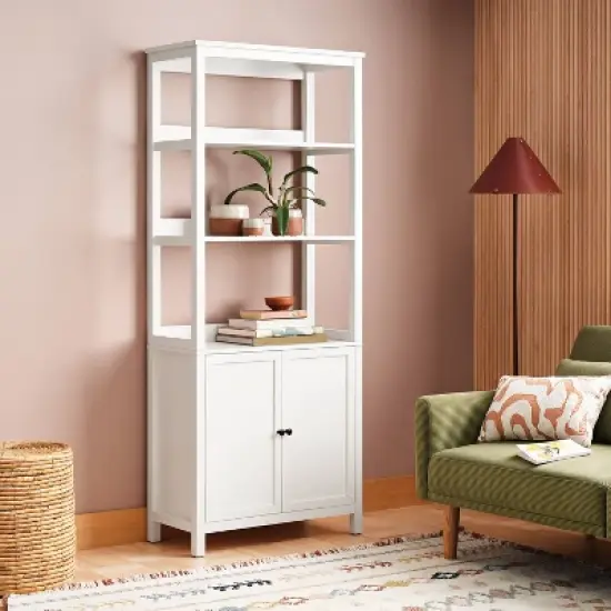 72" Bookcase Traditional With Three Open Shelves and Cabinet Classic White - Room Essentials&trade; image {1}