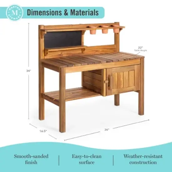 Martha Stewart Kids Outdoor Potting Bench: Acacia Wood Kids Gardening Set w/ Pots, Garden Tools, Bin & Open Shelves, Backyard Outdoor Activity Play image {2}
