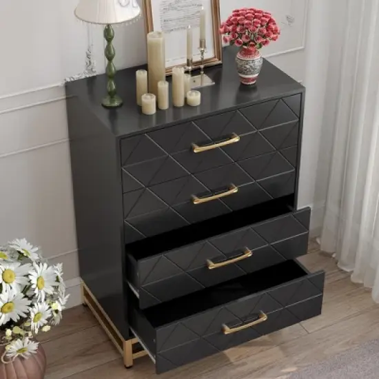 Dresser for Bedroom with 4 Drawer, Modern Dressers Chest of Drawers, with Wide Drawers and Metal Handles, Wood Dressers, Black image {7}