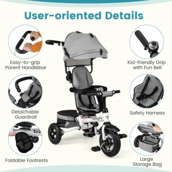 Safstar 5-in-1 Folding Trike for Toddlers 1-5 Years Old w/ Safety Harness Storage image {8}