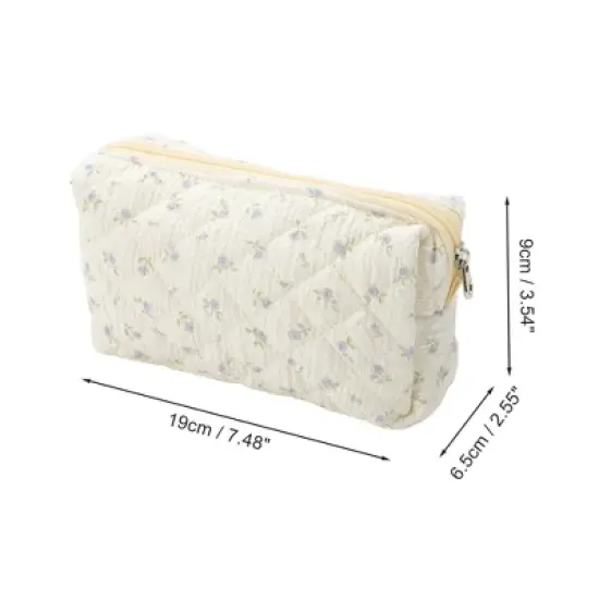 Unique Bargains Purple Flowers Makeup Bag Beige 1 Pc image {1}