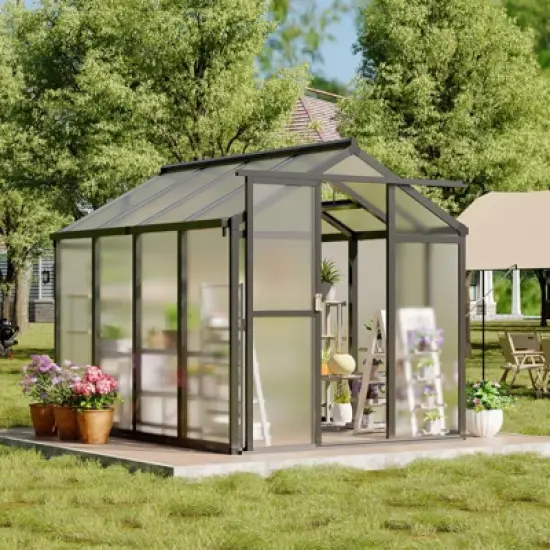 Greenhouse for Outdoors, Polycarbonate Greenhouses with Quick Setup, Aluminum Frame and Roof Vent, Lockable Door image {7}
