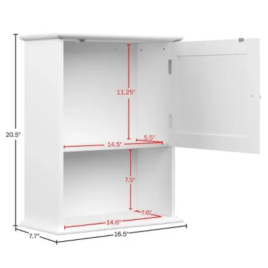 Wall-Mounted Storage Cabinet &ndash; Kitchen, Pantry, Laundry Room or Bathroom Organizer with Open Shelf &ndash; Bathroom Storage Furniture by Lavish Home (White) image {1}