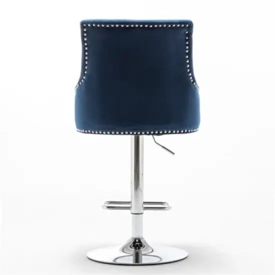 Better Home Products Monroe Velvet Tufted Adjustable Swivel Bar Stool Set Blue image {4}