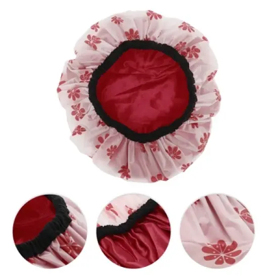 Unique Bargains Women Durable Snowflake Shower Cap Red 1 Pc image {2}